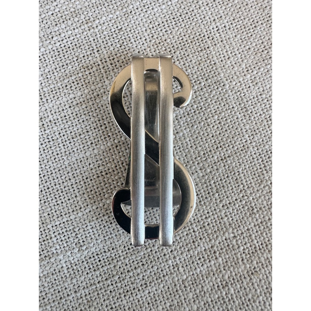 Vintage Silver Tone Dollar Sign Money Clip - Sleek Mid-Century Retro Style